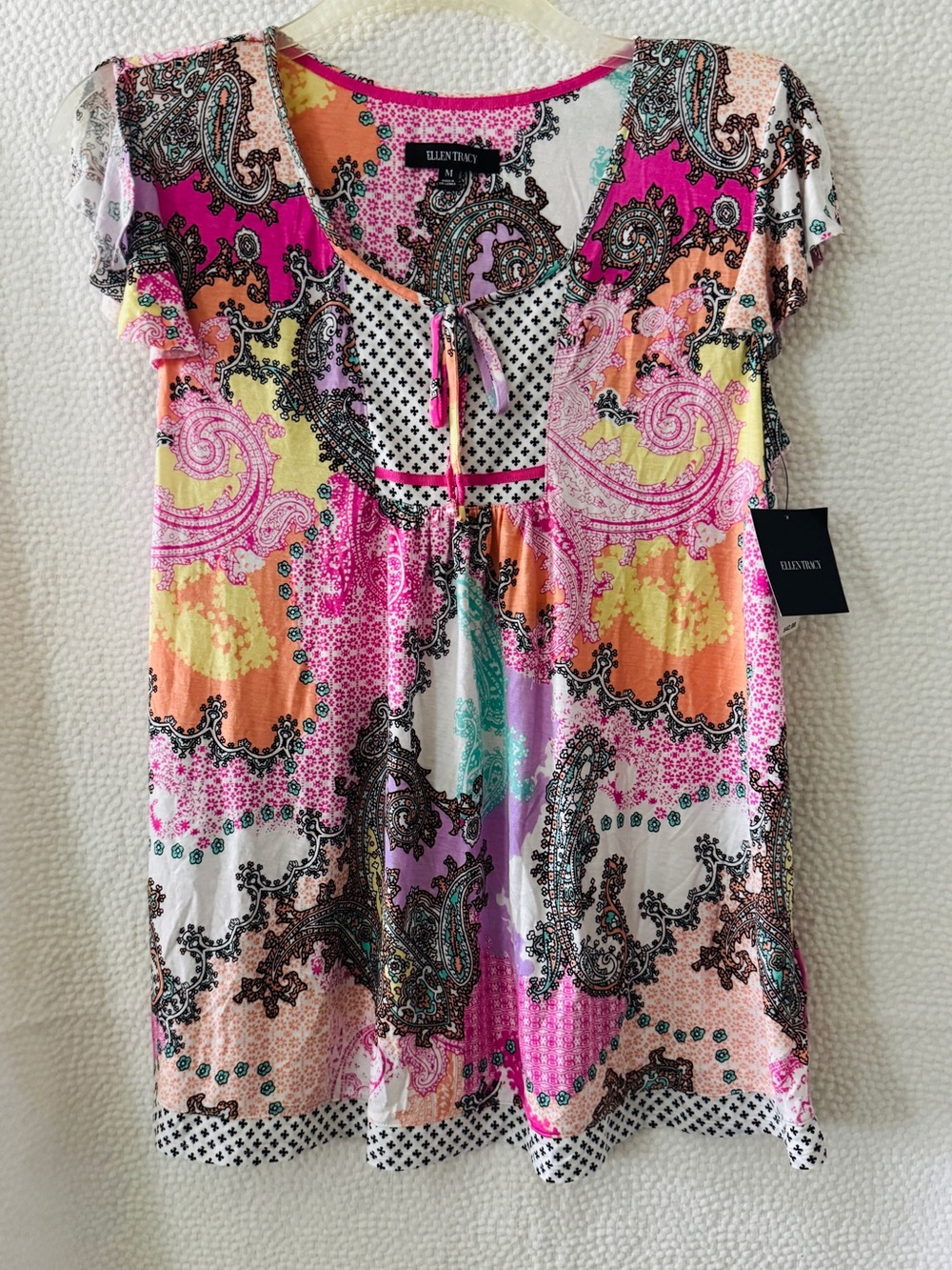 Pink Multicolor Paisley Tie-Front Women's Pajama Top